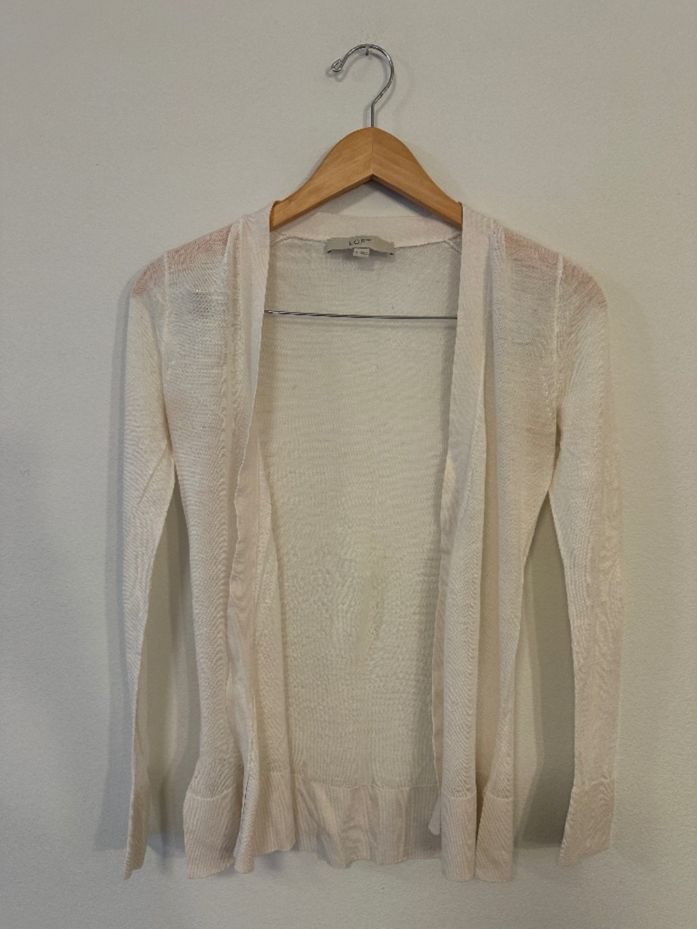 LOFT Ivory Open Front Ramie Rayon Knit Cardigan Women's Small